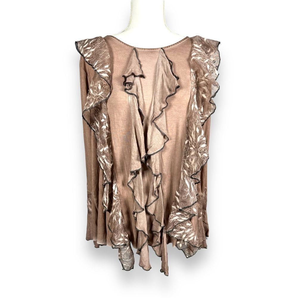 POL Boho Ruffle Tie Back Ruffle Sleeve Top